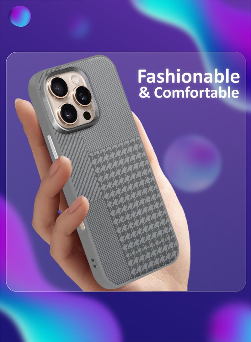 CATANES iPhone 16 Pro Case Cover Carbon Fiber Pattern Phone Case Slim Shockproof Back Cover Grey Geometric Crest - Image 4